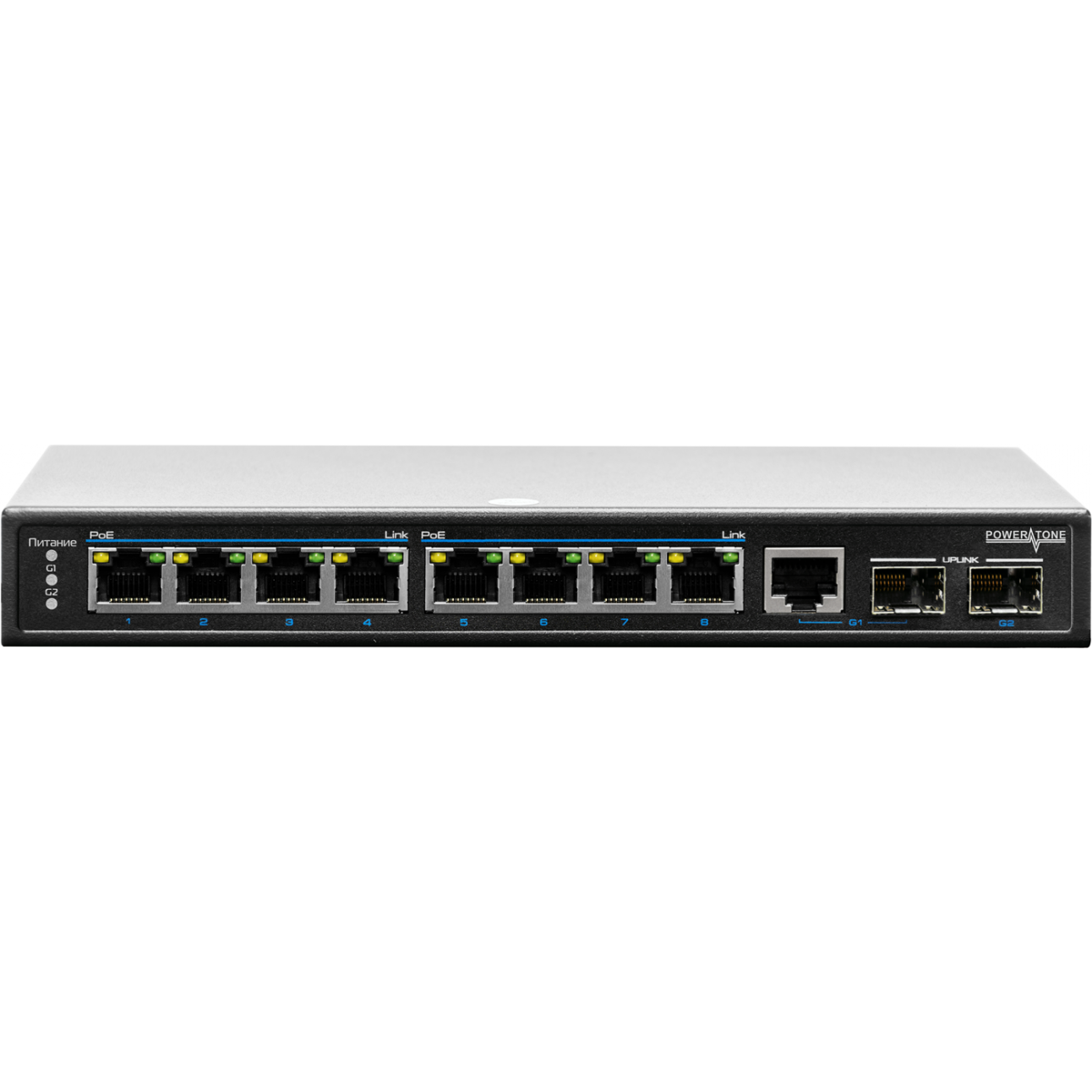 PoE коммутатор неуправляемый PUS-CS08L-115M, 8x10/100BASE-TX 802.3af&at + 1xGb Combo + 1x1000BASE-X, c изол. портов, PoE бюджет 115Вт, до 30Вт на порт