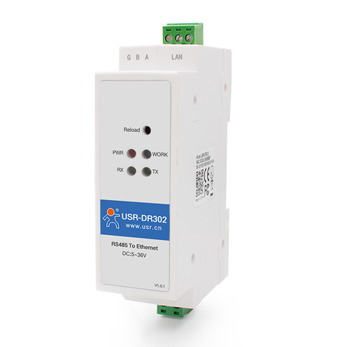 USR-DR302, 1-портовый конвертер интерфейсов RS485 в Ethernet TCP/IP на DIN-рейку