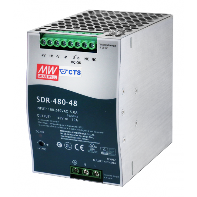 SDR-480Р-48 Блок питания на DIN-рейку, 48В, 10А, 480Вт Mean Well