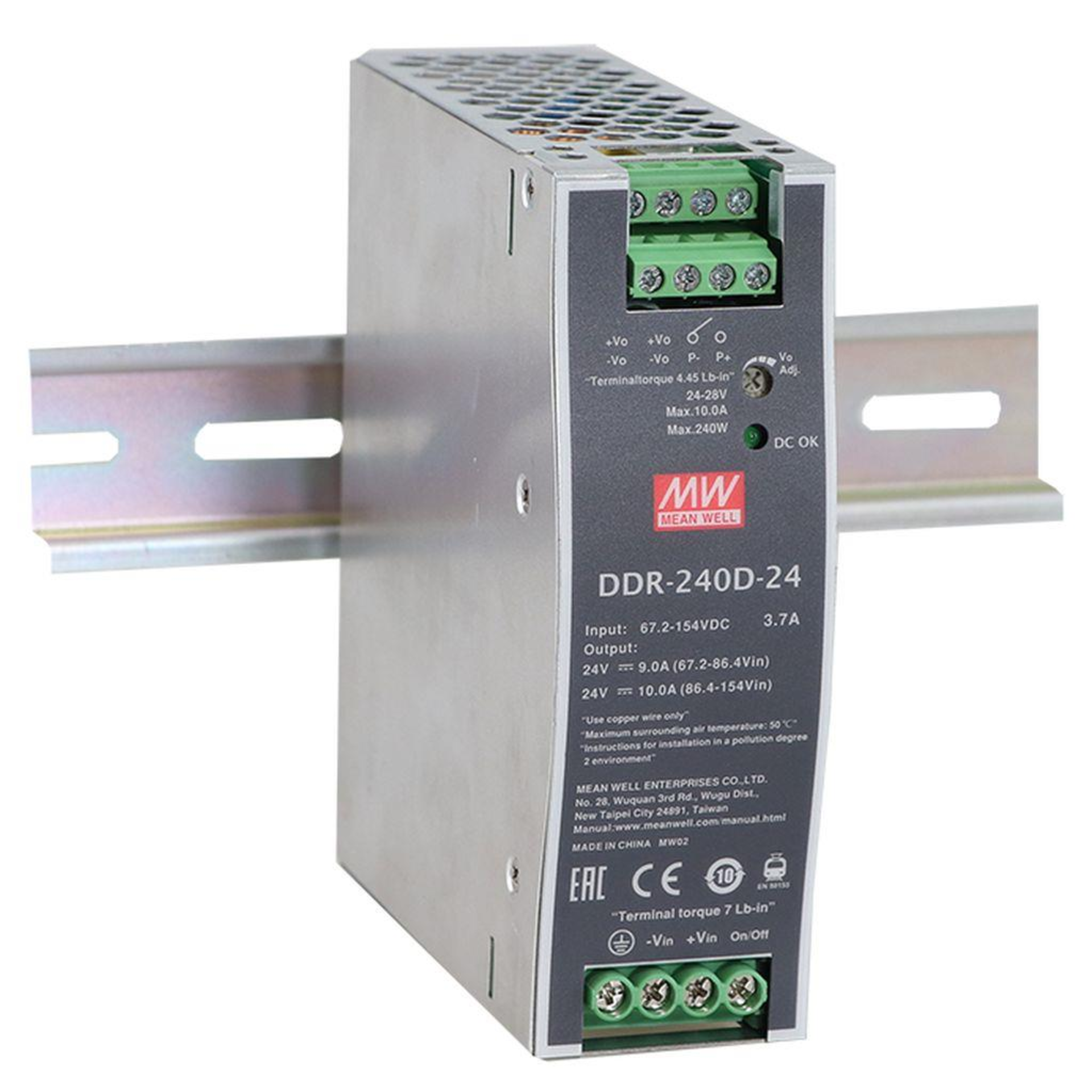 DDR-240D-24 Преобразователь: DC/DC; 240Вт; Uвх:67,2 - 154.В; Uвых:24ВDC; Iвых:10А, Mean Well