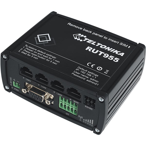 Промышленный Wi-Fi/4G маршрутизатор Teltonika RUT955 (в комплекте DIN-рейка, GNSS-антенна)