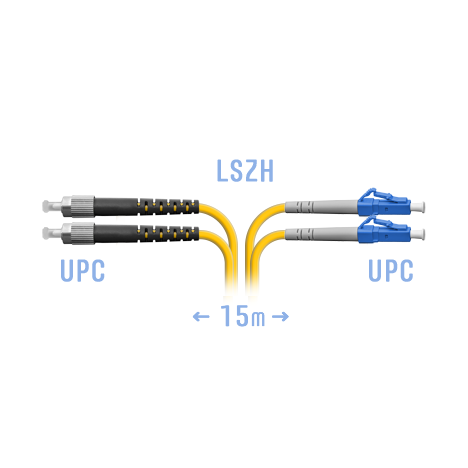 Патчкорд оптический LC-FC/UPC SM Duplex 15метров