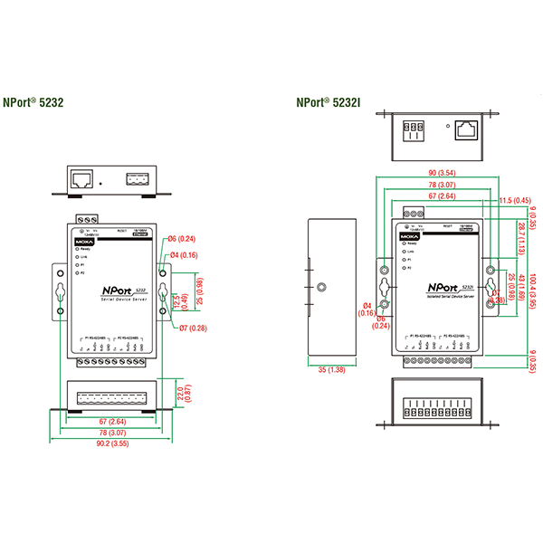 NPort 5230 2-портовый асинхронный сервер RS-232 + RS-422/485 в Ethernet MOXA