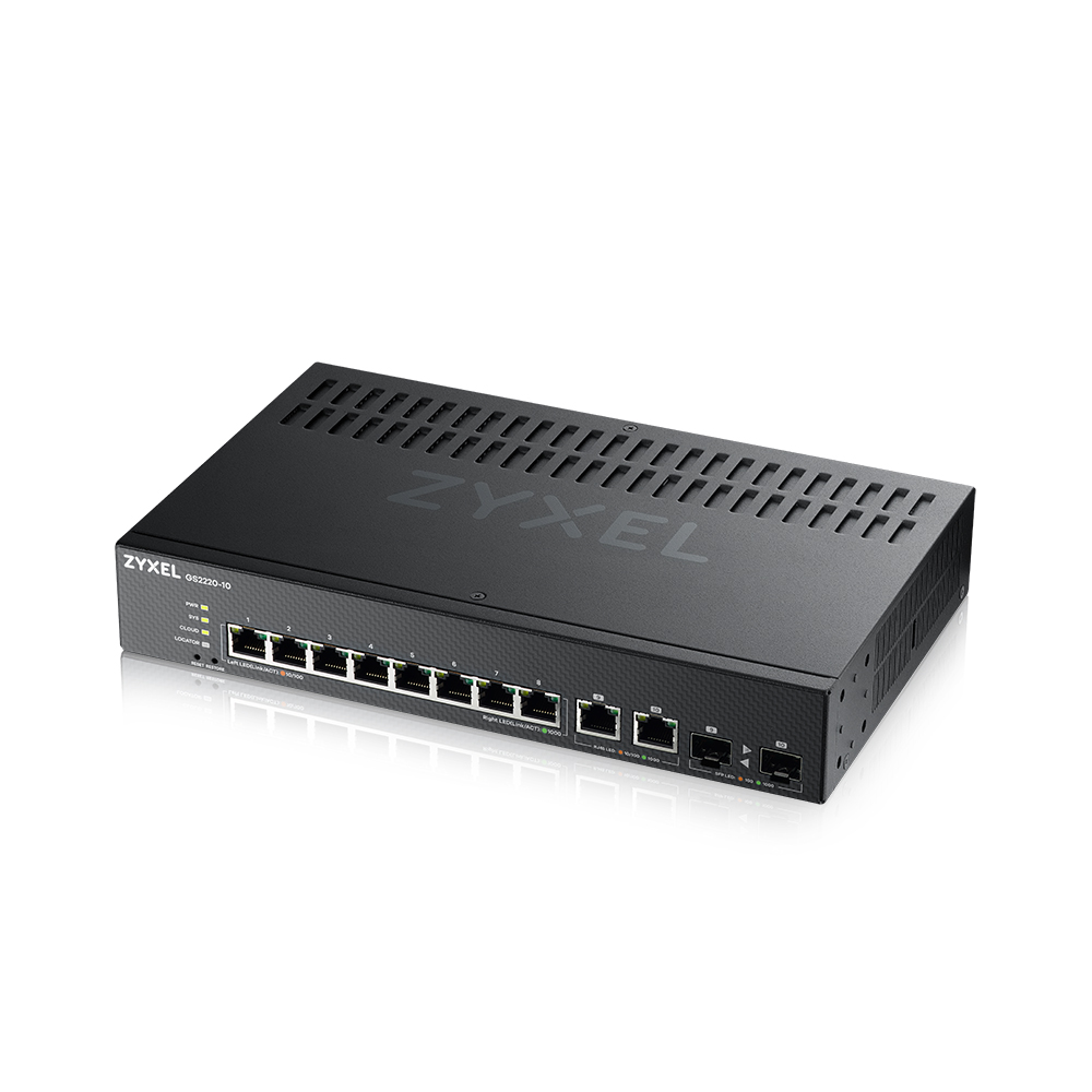 Коммутатор ZYXEL NebulaFlex Pro GS2220-10 Hybrid L2 Switch, rack 19 , 8xGE, 2xCombo (SFP / RJ-45), silent, standalone / cloud management
