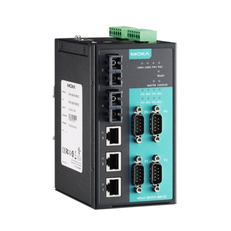 NPort S8455I-MM-SC 4-портовый преобразователь RS-232/422/485 в Ethernet cо встроенным Ethernet-коммутатором