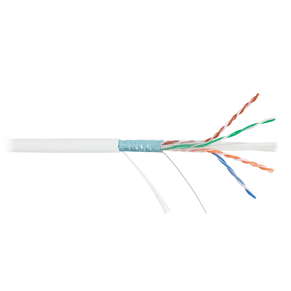 Кабель NIKOLAN F/UTP 4 пары, Кат.6 (Класс E), тест по ISO/IEC, 250МГц, одножильный, BC (чистая медь), 23AWG (0,57мм), внутренний, LSZH нг(А)-HFLTx