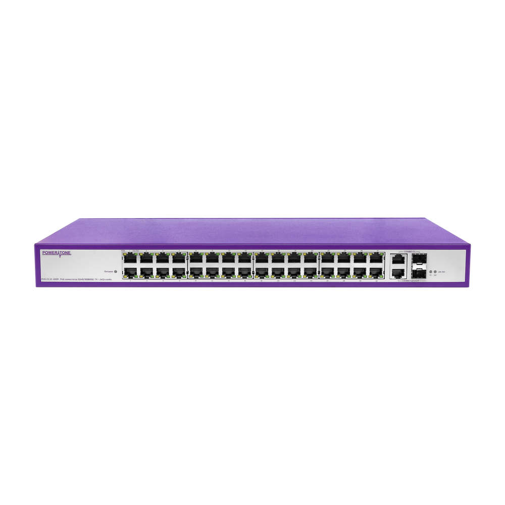 PoE коммутатор стоечный неуправляемый  PUS-CC32-450R, 32x10/100BASE-TX 802.3af&at + 2xGb Combo (SFP порт только 1000BASE-X), PoE бюджет 450Вт