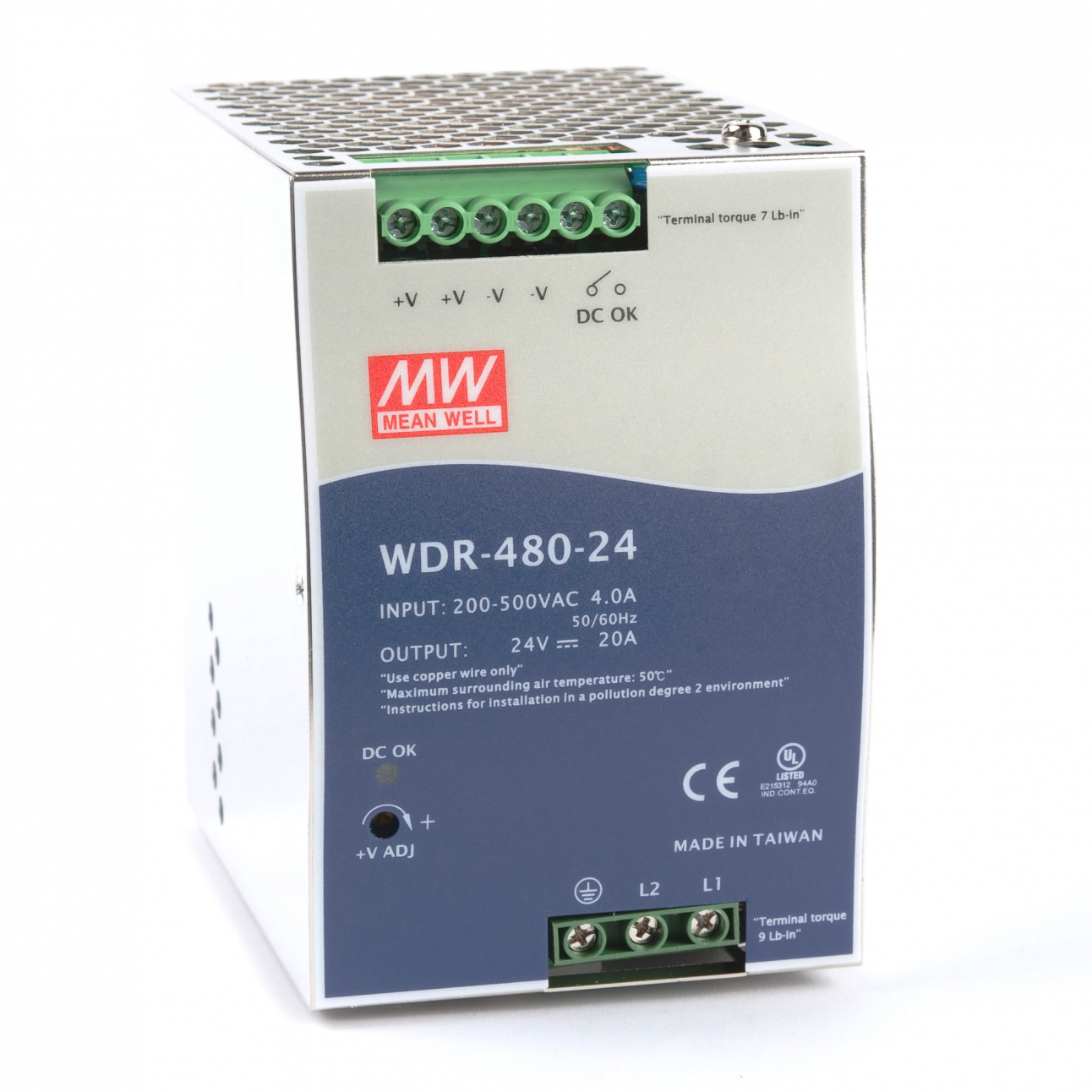 WDR-480-24 Блок питания на DIN-рейку, 24В, 20А, 480Вт Mean Well
