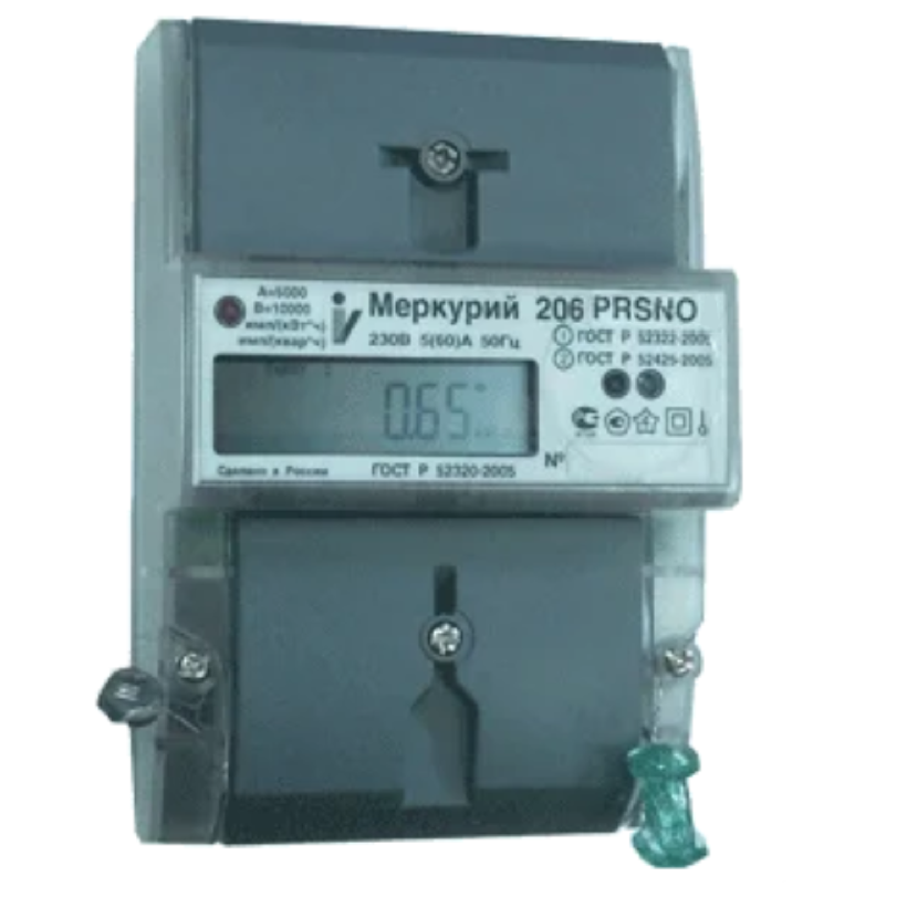 Счетчик Меркурий 206 PRSNO 5-60А, 1.0/2.0 класс, многотарифный, оптопорт, RS-485 с внутренним питанием, реле, ЖКИ