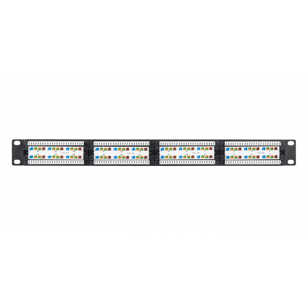 Коммутационная панель NETLAN 19, 1U, 24 порта, Кат.5e (Класс D), 100МГц, RJ45/8P8C, 110/KRONE, T568A/B, неэкранированная, черная