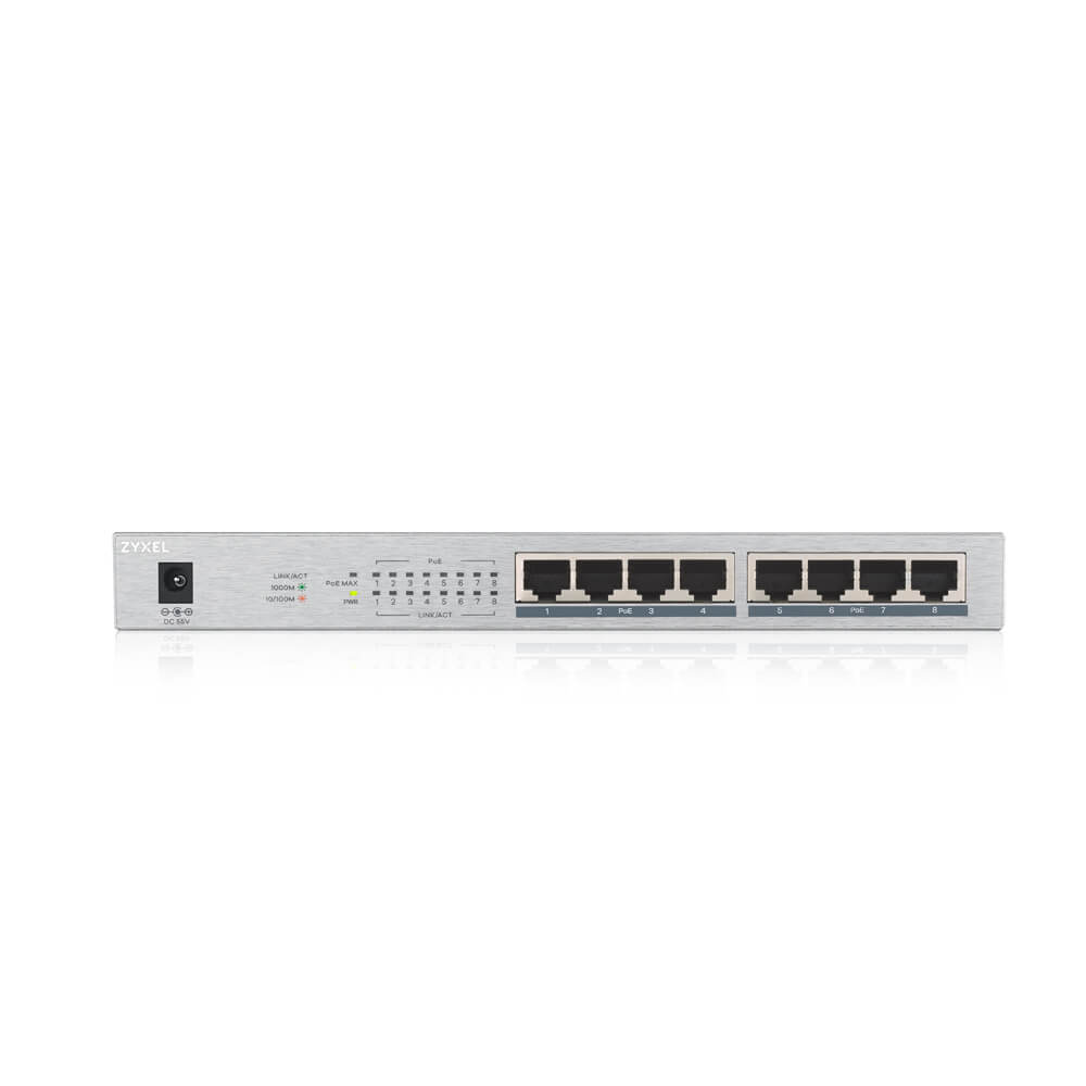 Коммутатор Zyxel GS1008HP PoE+, 8xGE PoE+, 60 W