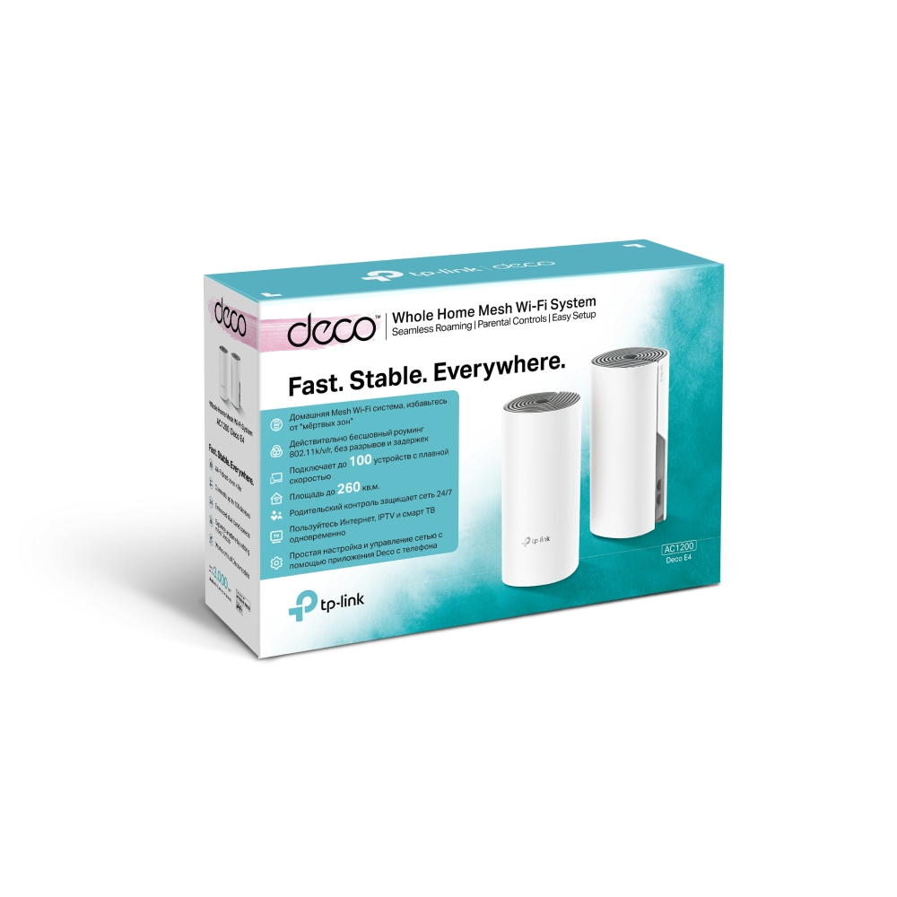 Комплект - Беспроводной маршрутизаитор AC1200 Домашняя Mesh Wi-Fi система Deco E4 (2 устройства)