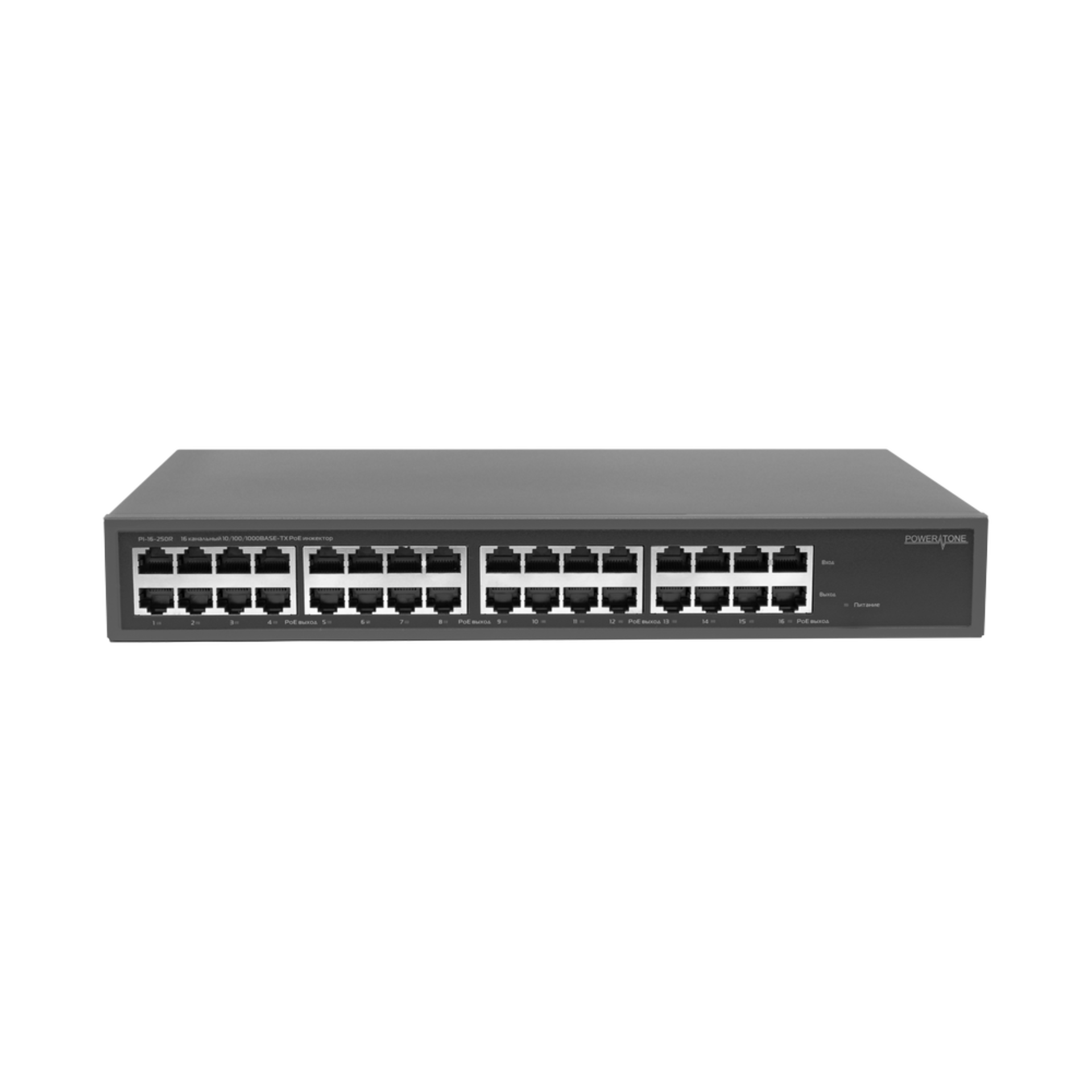 PoE инжектор стоечный неуправляемый PI-16-250R, 16x10/100/1000BASE-T PoE 802.3af&at, PoE бюджет 250Вт