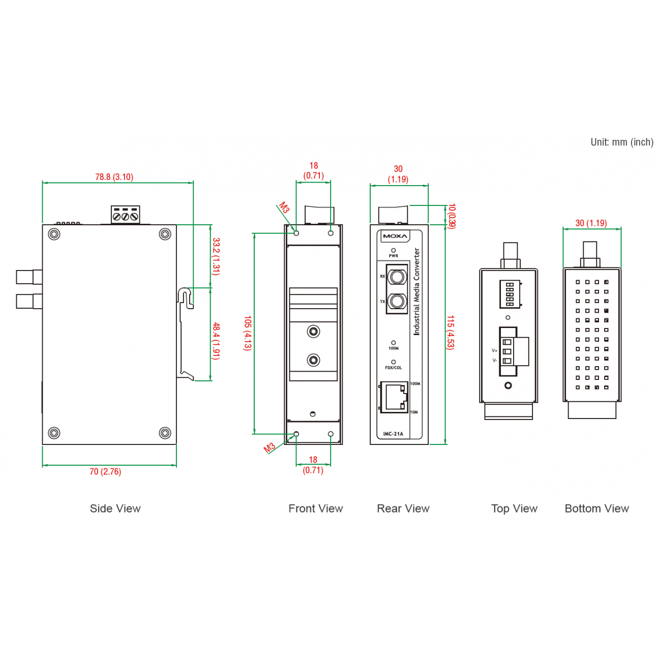 IMC-21A-S-SC Медиаконвертер Ethernet 10/100BaseTX в 100BaseFX (одномодовое оптоволокно) в металлическом корпусе MOXA