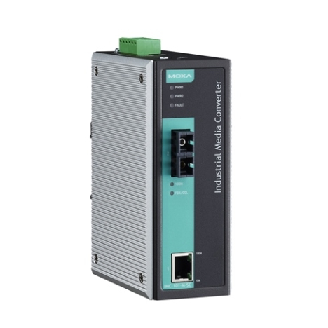 Медиаконвертер Ethernet 10/100BaseTX в 100BaseFX (одномодовое оптоволокно) в металлическом корпусе с расширенным диапазоном температур MOXA