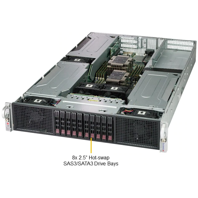 Платформа Supermicro 2U 2029GP-TR, до двух процессоров Intel Scalable, DDR4, 10x2,5 HDD SATA, 2 порта 1000Base-T, до шести графических ускорителей