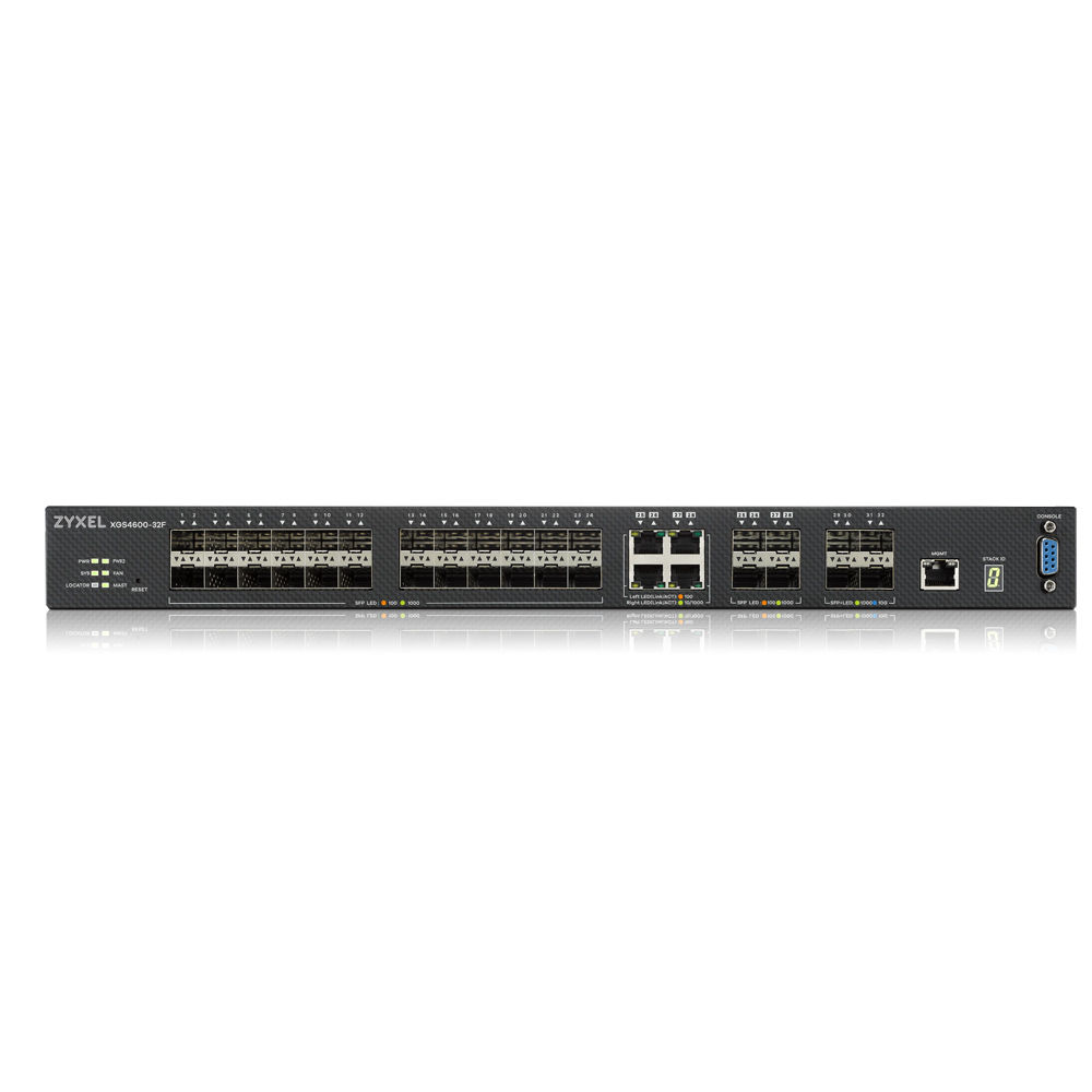 Коммутатор ZYXEL ZYXEL XGS4600-32F L3 Managed Switch, 24 port Gig SFP, 4 dual pers.  and 4x 10G SFP+, stackable, dual PSU