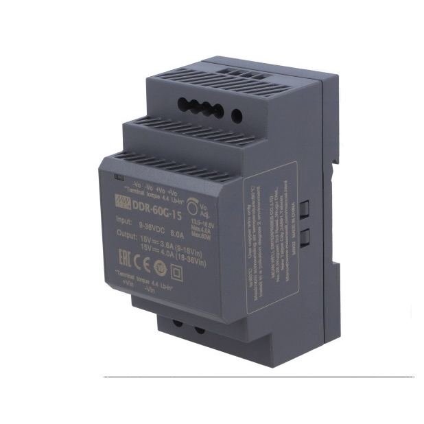 DDR-60G-15, DC/DC преобразователь, 60Вт, вход 9-36В,выход 15В/4А Mean Well