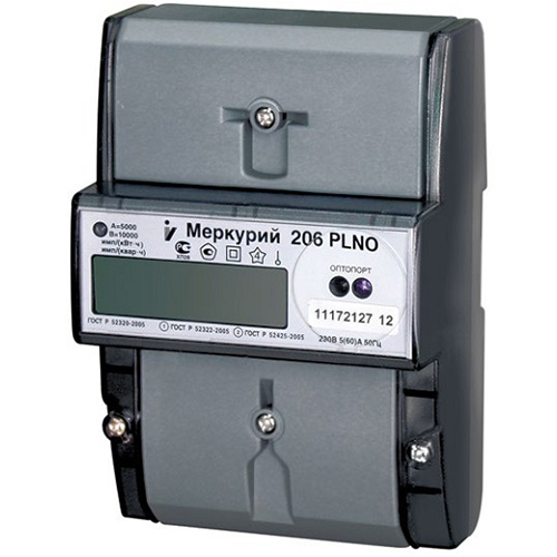 Счетчик Меркурий 206 RN 5-60А, 1.0/2.0 класс, многотарифный, оптопорт RS485, ЖКИ