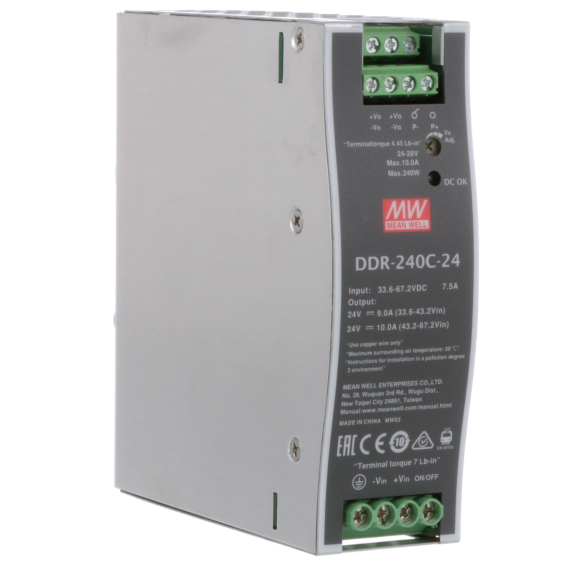DDR-240C-24 Преобразователь: DC/DC; 240Вт; Uвх:33,6-67,2.В; Uвых:24ВDC; Iвых:10А, Mean Well