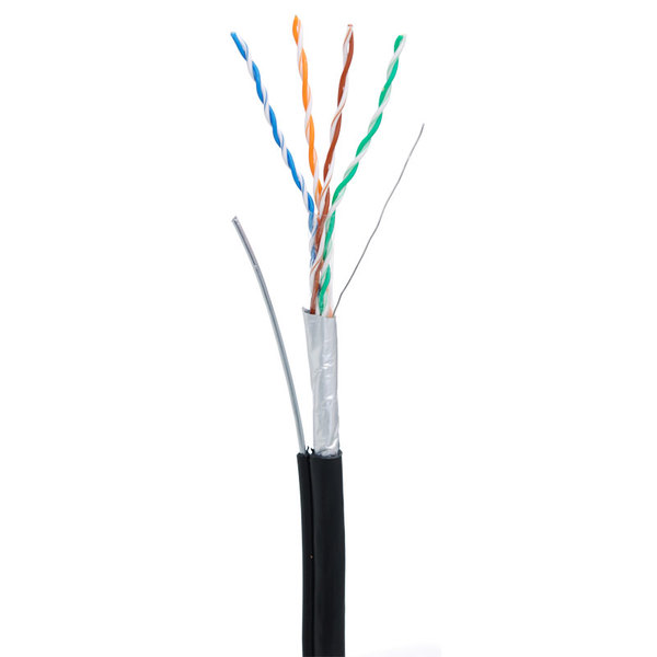 Кабель NETLAN F/UTP 4 пары, Кат.5e (Класс D), 100МГц, одножильный, BC (чистая медь), внешний, PE до -40C, с одножильным тросом, черный, 305м
