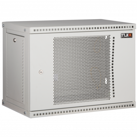 Настенный разборный шкаф TLK 19, 12U, перфорированная дверь, Ш600хВ569хГ600мм, 2 пары монтажных направляющих, серый