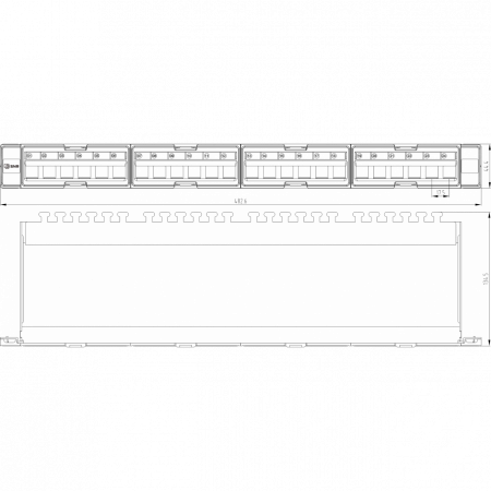 Коммутационная панель SNR, 19 для модулей KeyStone, незагруженная, неэкранированная, 1U, 24 порта, cat.5e, разборная, порты со шторками