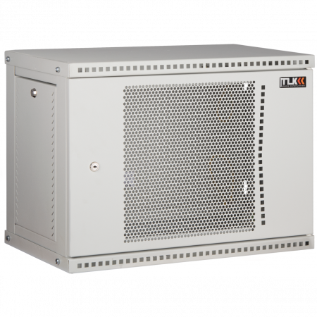 Настенный разборный шкаф TLK 19, 12U, перфорированная дверь, Ш600хВ569хГ600мм, 2 пары монтажных направляющих, серый