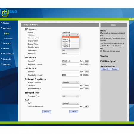 IP-телефон SNR-VP-56, поддержка PoE