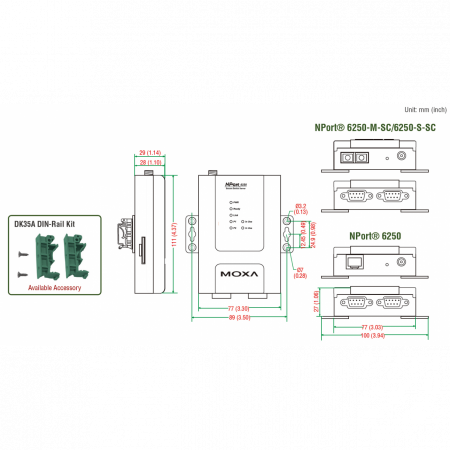 NPort 6250 2-портовый асинхронный сервер RS-232/422/485 в Ethernet с расширенным набором функций MOXA