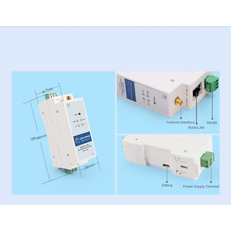 USR-DR404, 1-портовый конвертер интерфейсов RS485 в Wi-Fi/Ethernet на DIN-рейку