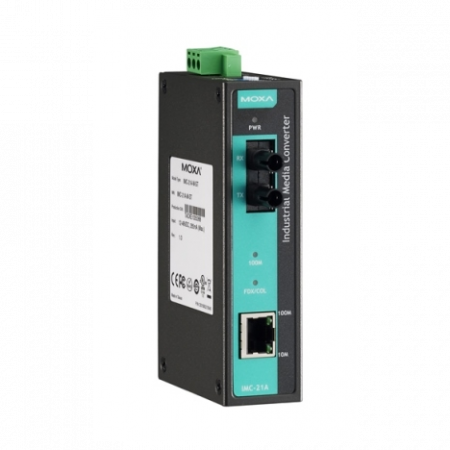 Медиаконвертер Ethernet 10/100BaseTX в 100BaseFX (многомодовое оптоволокно) в металлическом корпусе с расширенным диапазоном температур MOXA