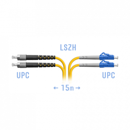 Патчкорд оптический LC-FC/UPC SM Duplex 15метров
