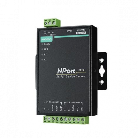 NPort 5232-T 2-портовый асинхронный сервер RS-422/485 в Ethernet с расширенным диапазоном температур MOXA
