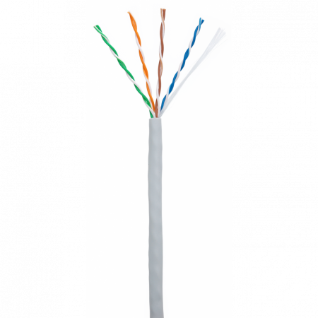 Кабель NETLAN U/UTP 4 пары, Кат.5e (Класс D), 100МГц, одножильный, BC (чистая медь), внутренний, PVC нг(B), серый, 100м
