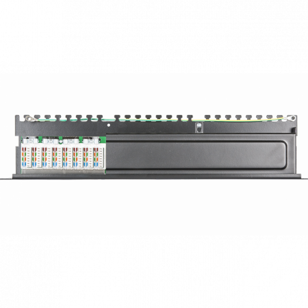 Коммутационная панель NETLAN 19, 1U, 24 порта, Кат.5e (Класс D), 100МГц, RJ45/8P8C, 110/KRONE, T568A/B, экранированная, черная