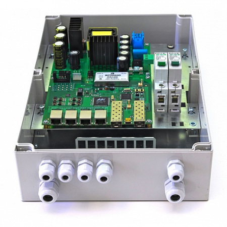 Уличный управляемый PoE коммутатор TFORTIS PSW-2G+ 4FE HiPoE +2 GB SFP порта, питание 220В, IP66