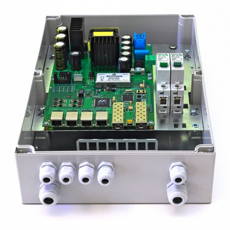 Уличный управляемый PoE коммутатор TFORTIS PSW-2G+ 4FE HiPoE +2 GB SFP порта, питание 220В, IP66