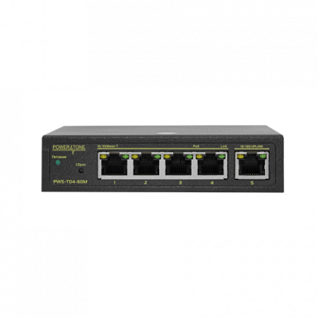 PoE коммутатор Web Smart PWS-T04-60M,  4x10/100BASE-TX PoE 802.3af&at + 1x10/100BASE-TX, внешний БП 60Вт