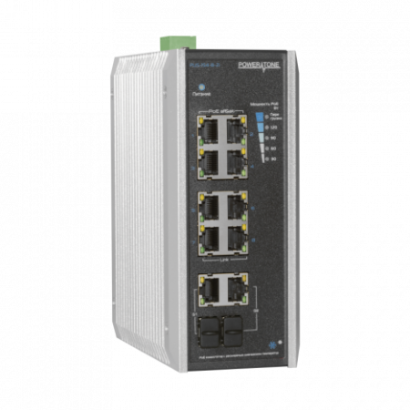 PoE коммутатор неуправляемый PUS-CC08-120i, 8x10/100BASE-TX 802.3af&at + 2хGb Combo, порт №2 до 60Вт, расширенный диапазон температур, внеш. БП 125Вт