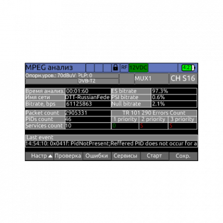 Измеритель сигналов мультисистемный DVB-С/T2/S2 IPTV IT-100 Планар