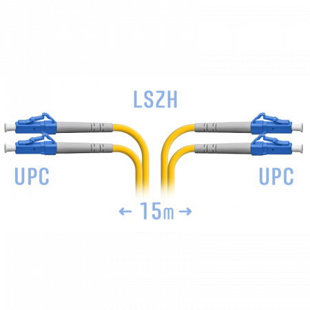 Патчкорд оптический LC/UPC SM Duplex  15 метров