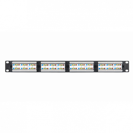 Коммутационная панель NETLAN 19, 1U, 24 порта, Кат.5e (Класс D), 100МГц, RJ45/8P8C, 110/KRONE, T568A/B, неэкранированная, черная