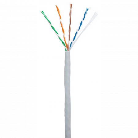 Кабель NETLAN U/UTP 4 пары, Кат.5e (Класс D), 100МГц, одножильный, BC (чистая медь), внутренний, PVC нг(B), серый, 100м