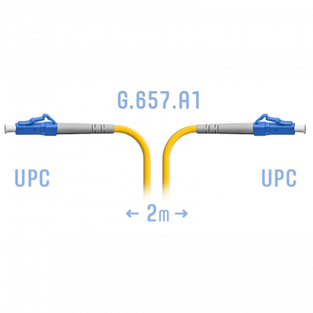 Патчкорд оптический прямой LC/UPC - LC/UPC, SM, Simplex, 2 метра (волокно G.657.A1)