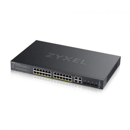 Коммутатор ZYXEL NebulaFlex Pro GS2220-28HP Hybrid L2 PoE+ switch , rack 19 , 24xGE PoE+, 4xCombo (SFP / RJ-45), budget 375 W, standalone / cloud man
