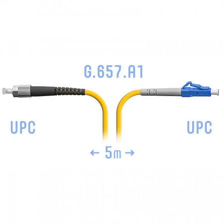 Патчкорд оптический SNR-PC-FC/UPC-LC/UPC-A SM 5 м, сверхгибкое волокно