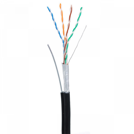 Кабель NETLAN F/UTP 4 пары, Кат.5e (Класс D), 100МГц, одножильный, BC (чистая медь), внешний, PE до -40C, с одножильным тросом, черный, 305м