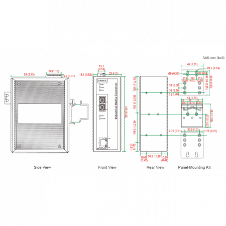 Медиаконвертер Ethernet 10/100BaseTX в 100BaseFX (одномодовое оптоволокно) в металлическом корпусе с расширенным диапазоном температур MOXA