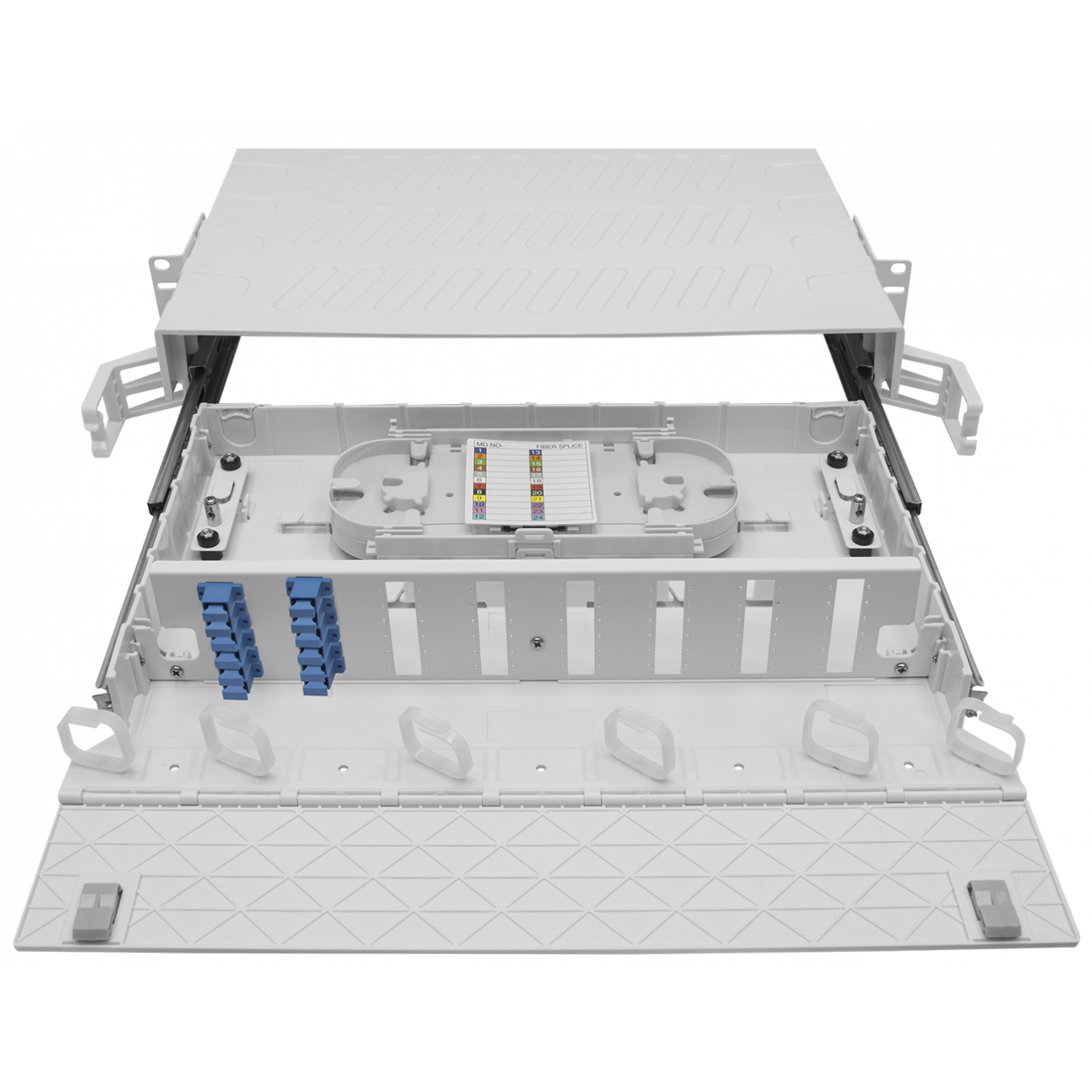 1u SNR-odf-24rpd-SC. Кросс оптический ШКОС. Кросс оптический 19" (ШКОС). Оптический кросс 19", 8/SC SNR-odf-24r-8sc-p.